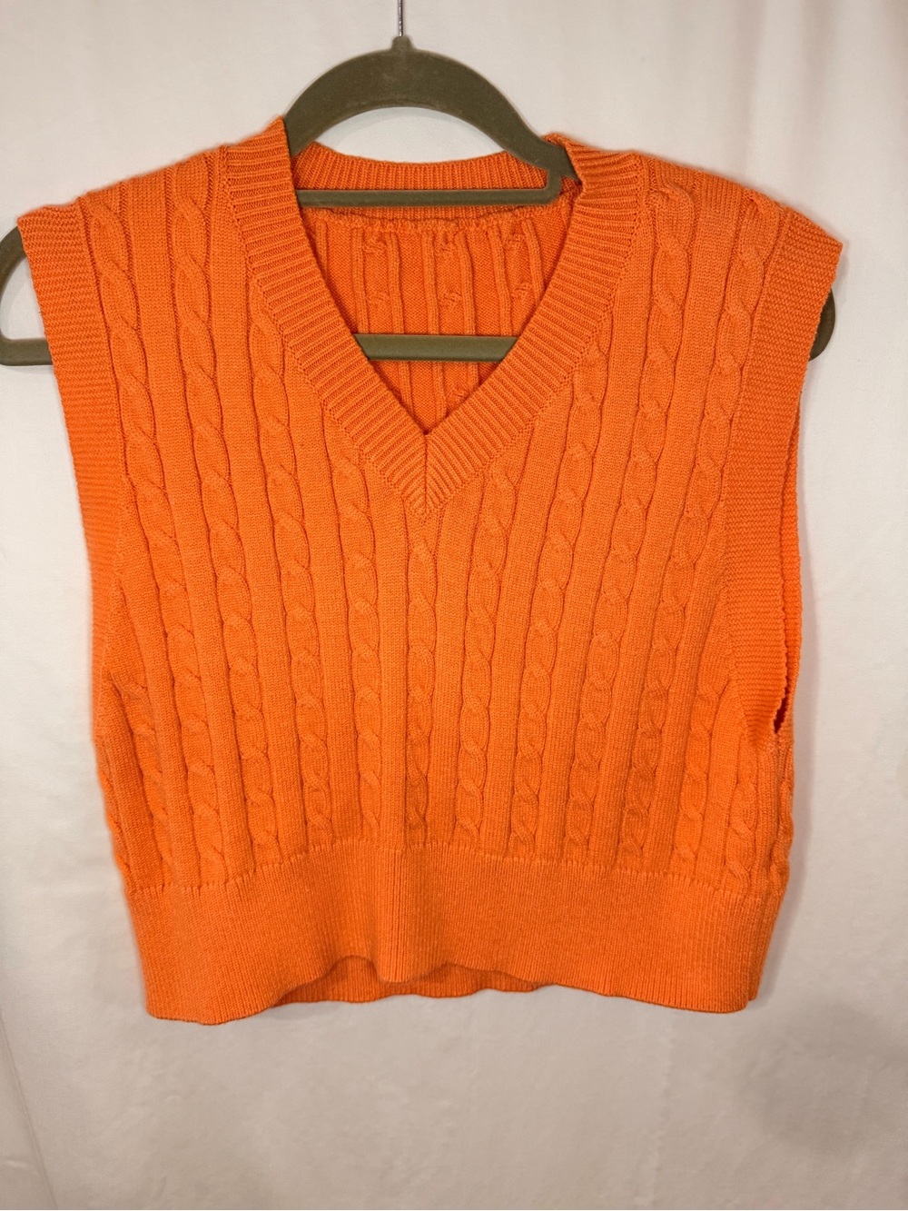 Orange Cable-Knit V-Neck Sweater Vest - Women